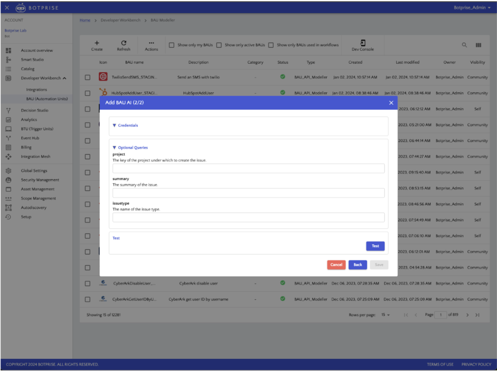 Botprise BAU Ai Optional queries